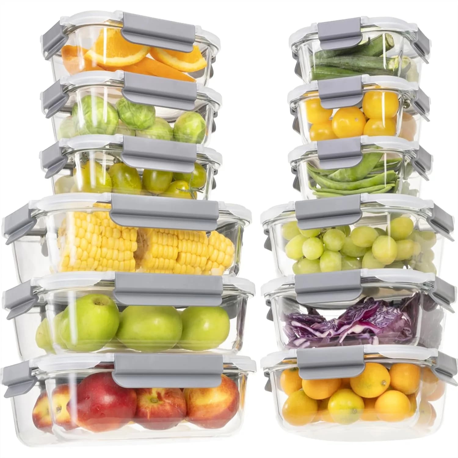 Set di 24 Contenitori in Vetro per Alimenti con Coperchi, Ermetici per Preparazione Pasti, Senza BPA