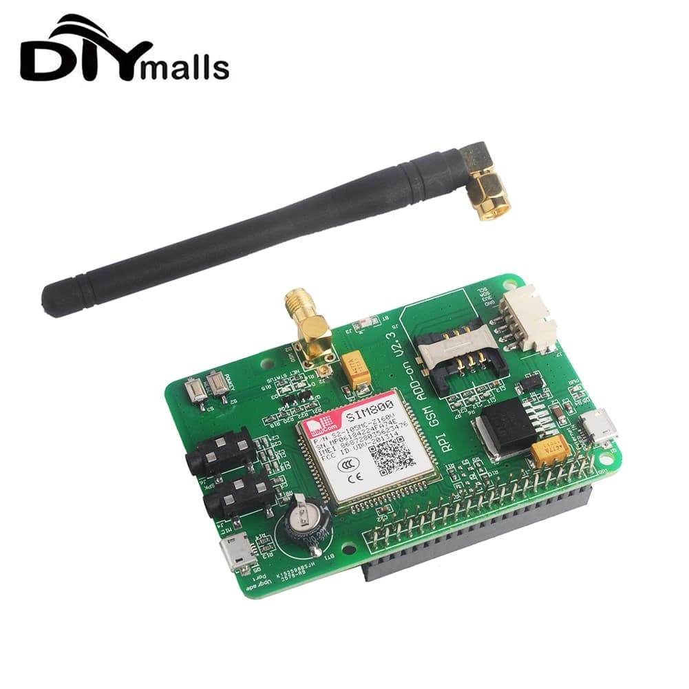 Add-on SIM800 GSM GPRS BT V2.3 for Raspberry PI 3 Model B+, Quad-band GSM/GPRS/BT module for Raspberry PI