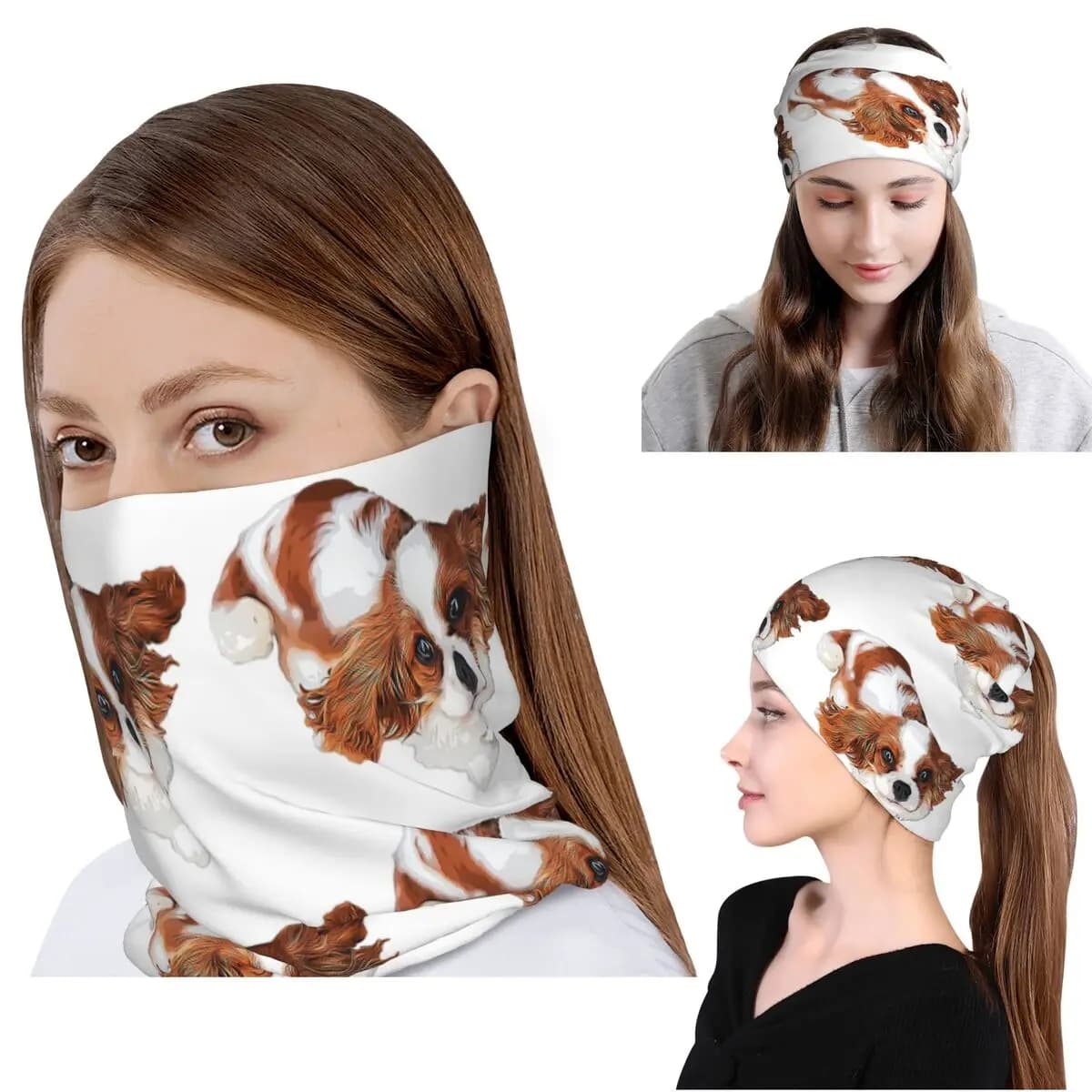 Cavalier King Charles Spaniel Looking Up Bandana Copricollo Maschera Sciarpa Fascia per la testa Cappello per uomo donna adulto per tutte le stagioni