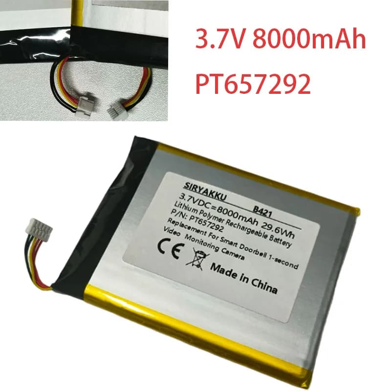 PT657292 Batteria di ricambio ricaricabile da 8000 mAh per XIAOMI Smart Doorbell LSC-M1S Telecamera di monitoraggio video da 1 secondo compatibile