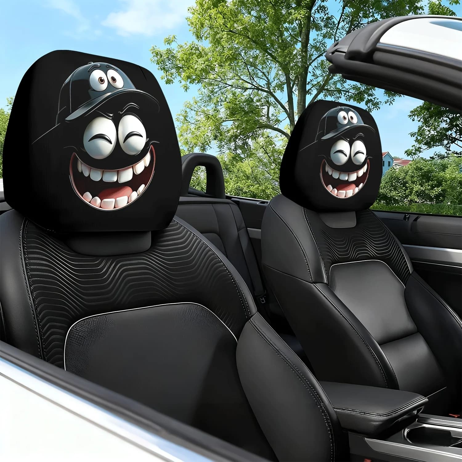 2 pz. Copricuscino per poggiatesta auto con stampa fantasia a tema Sorriso - Design simpatico - Cuscino per interni auto Lumba