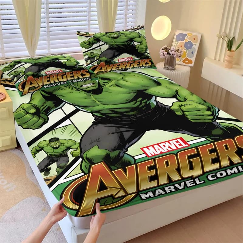 Set of 3 Pieces Sheets with Hulk Supereroe Marvel Angles with 2 Loyalty, Soft and Breathable, with Tasche Profonde, for Furniture Bedroom Boys