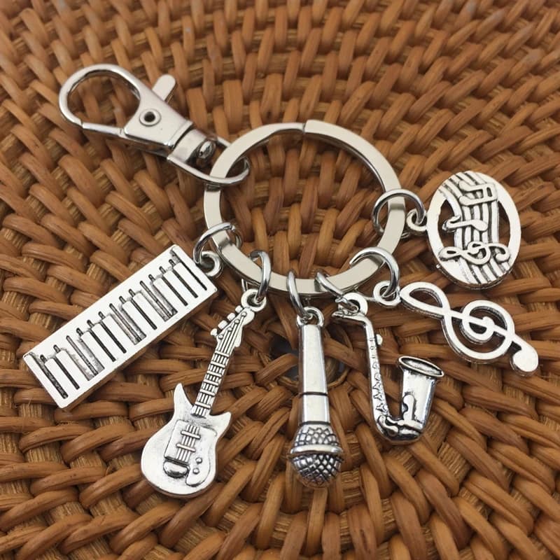 Music Keychain Musician Pianist Keyring Piano Keyboard Guitar Saxophone Notes Holiday Gift Keychain Casual Jewelry Handmade