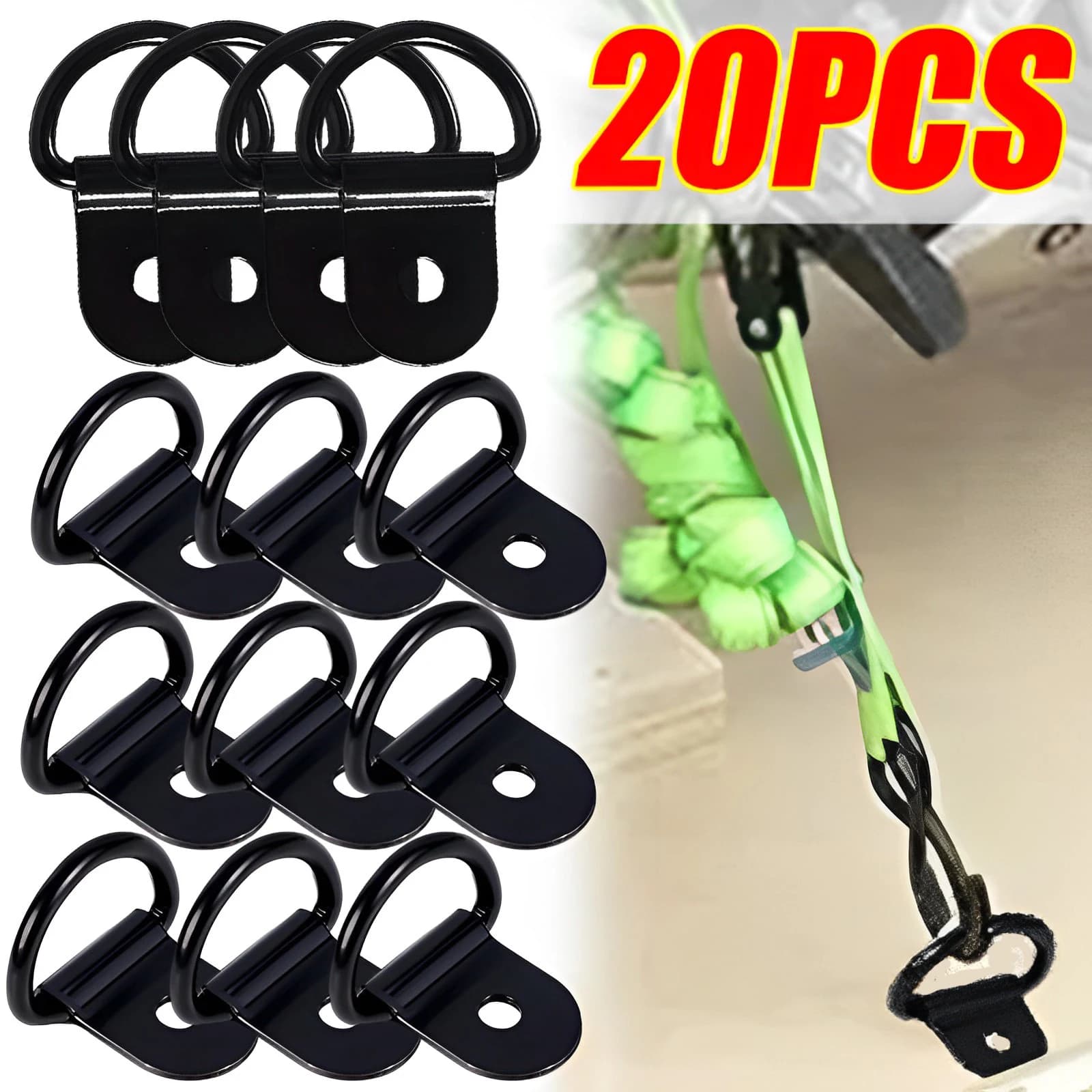 Nero D-hook anello di ancoraggio ferro acciaio inossidabile estrattore di carico auto camion rimorchio caravan parti di barche trasporto accessori di stoccaggio