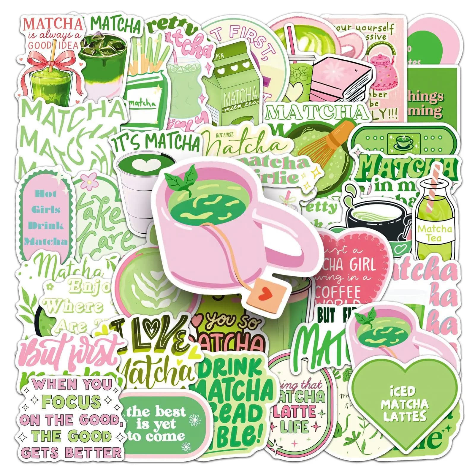 50 Pezzi Adesivi Impermeabili Estetica Matcha Girl per Decorazione Fai-da-Te di Telefono, Bagagli, Laptop, Chitarra, Bici, Skateboard, Frigorifero, Casco