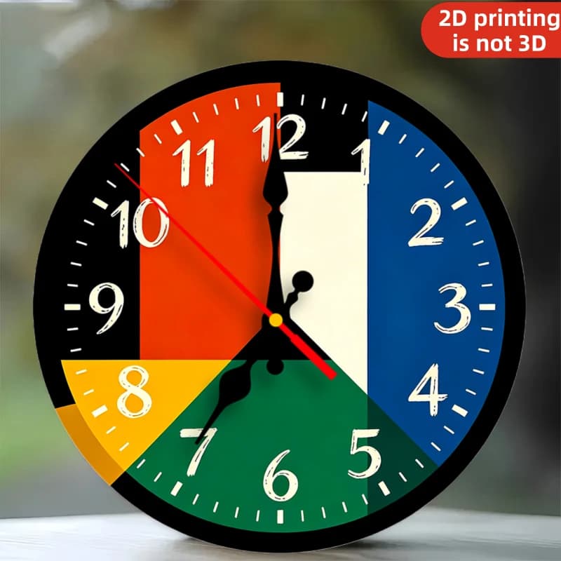 Cubism Style Decorative Wall Clock, Silent Non-Ticking Quartz, 2D Printed with 2 Sets Hands, for Home Office Decor Gift