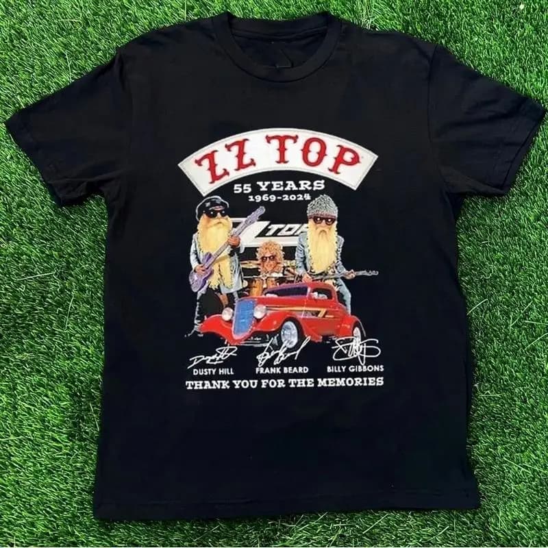 ZZ Top 55 anni 1969-2024 Grazie per la maglietta con firme dei ricordi YA66