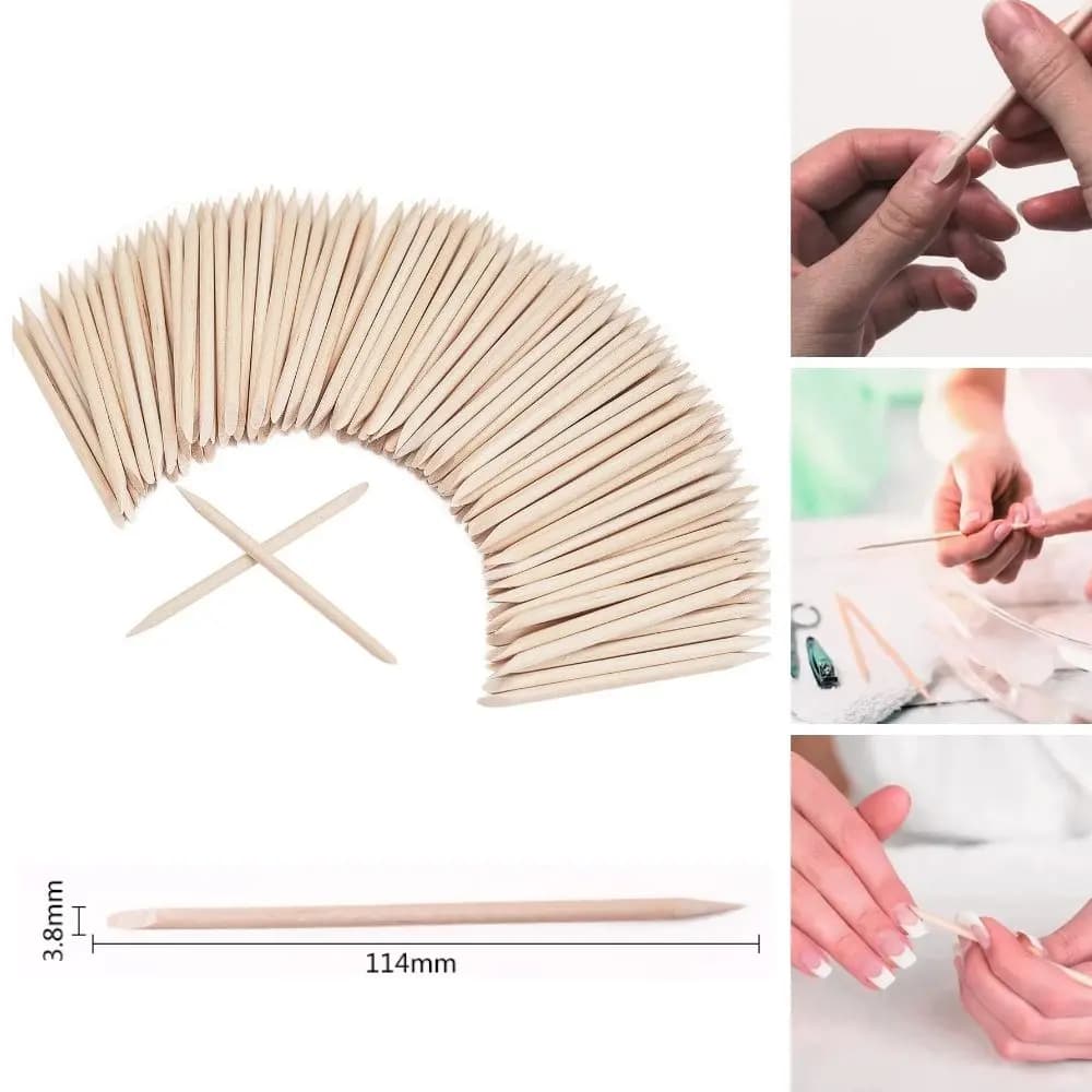 Orange Wood Nail Sticks 20/30/50pcs Cuticle Pusher Remover - Double Sided Manicure Pedicure Tools for Gel Polish Rhinestones