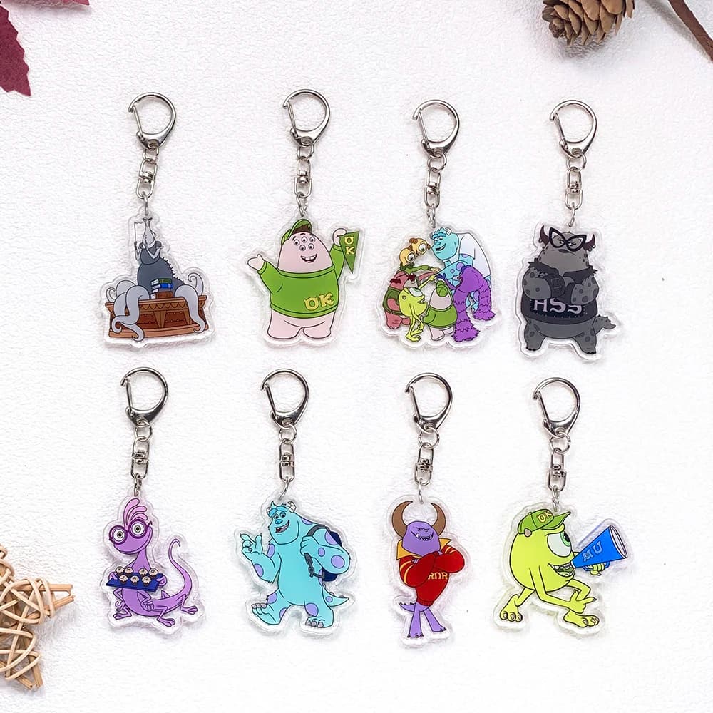 1/15 pezzi Disney Monsters, Inc. Accessori per portachiavi auto, ciondoli in acrilico, simpatici charms per borsa, divertenti portachiavi, decorazione per zaino