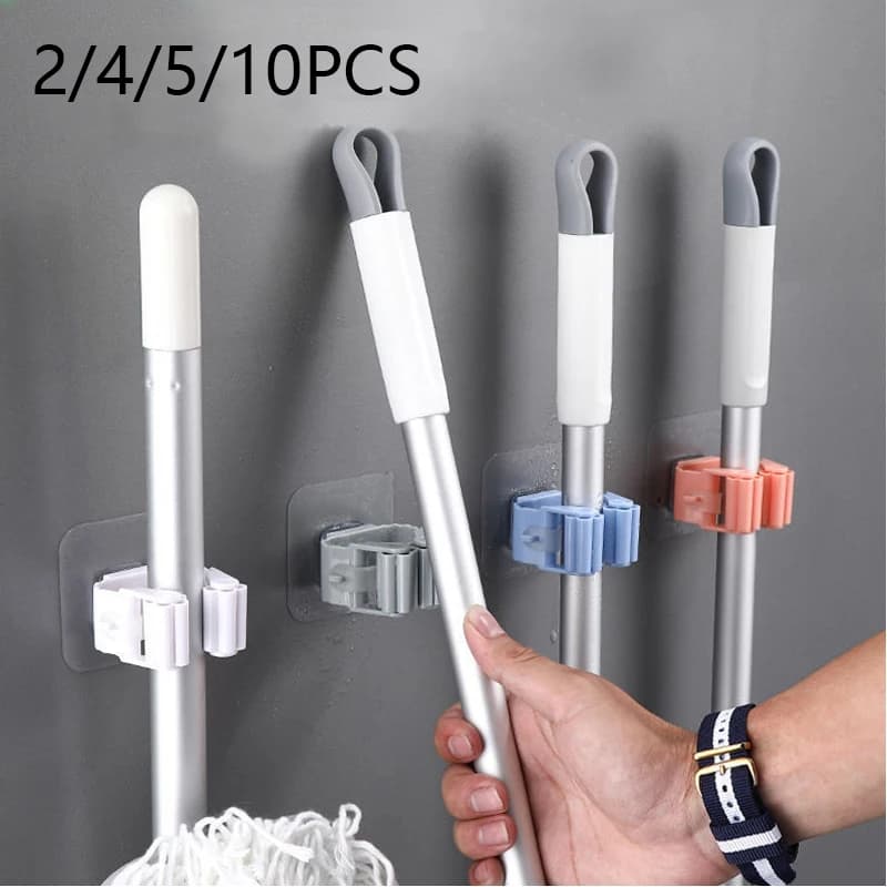 2/4/5/10 pezzi montato a parete mop organizer supporto adesivo scopa gancio ganci bagno cucina rack di stoccaggio accessori per la casa