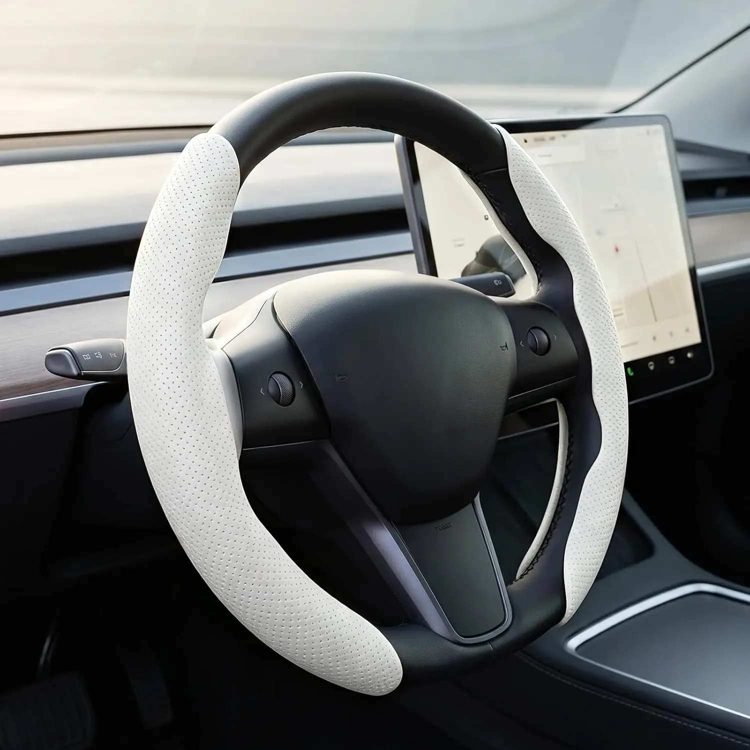Leather Snap On Steering Wheel Cover for Tesla Model Y, Model 3, Model YL, for all Tesla Car, Snap On Steering Wheel Cover