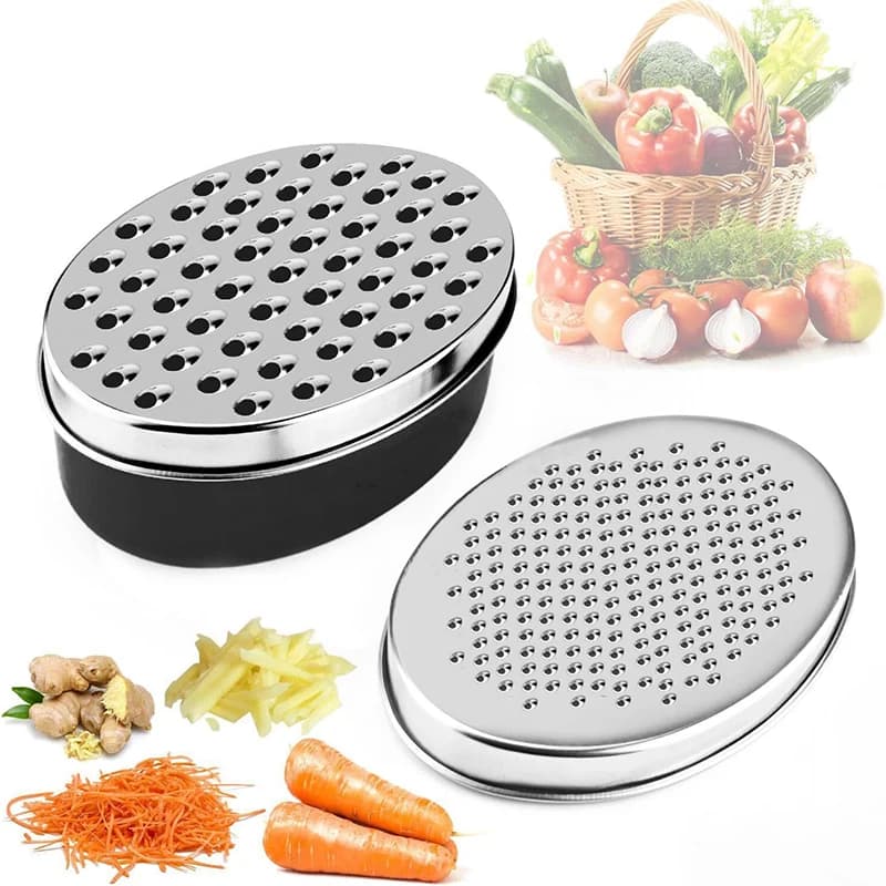 Grattugia per formaggio a doppia faccia Grattugia per formaggio in acciaio inossidabile con contenitore Trituratore portatile Aglio allo zenzero con coperchio Utensile da cucina