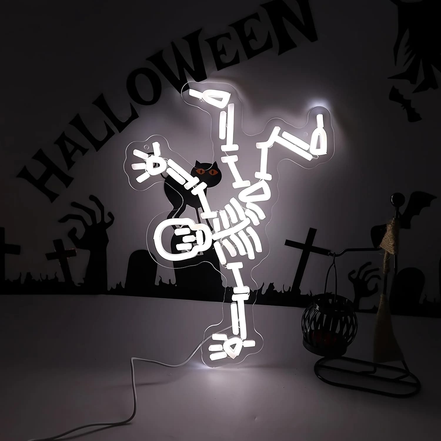 Scheletro danzante Luce al neon LED Insegna al neon alimentata tramite USB per camera da letto Man Cave Sala giochi Helloween Party Decor Regalo per la famiglia