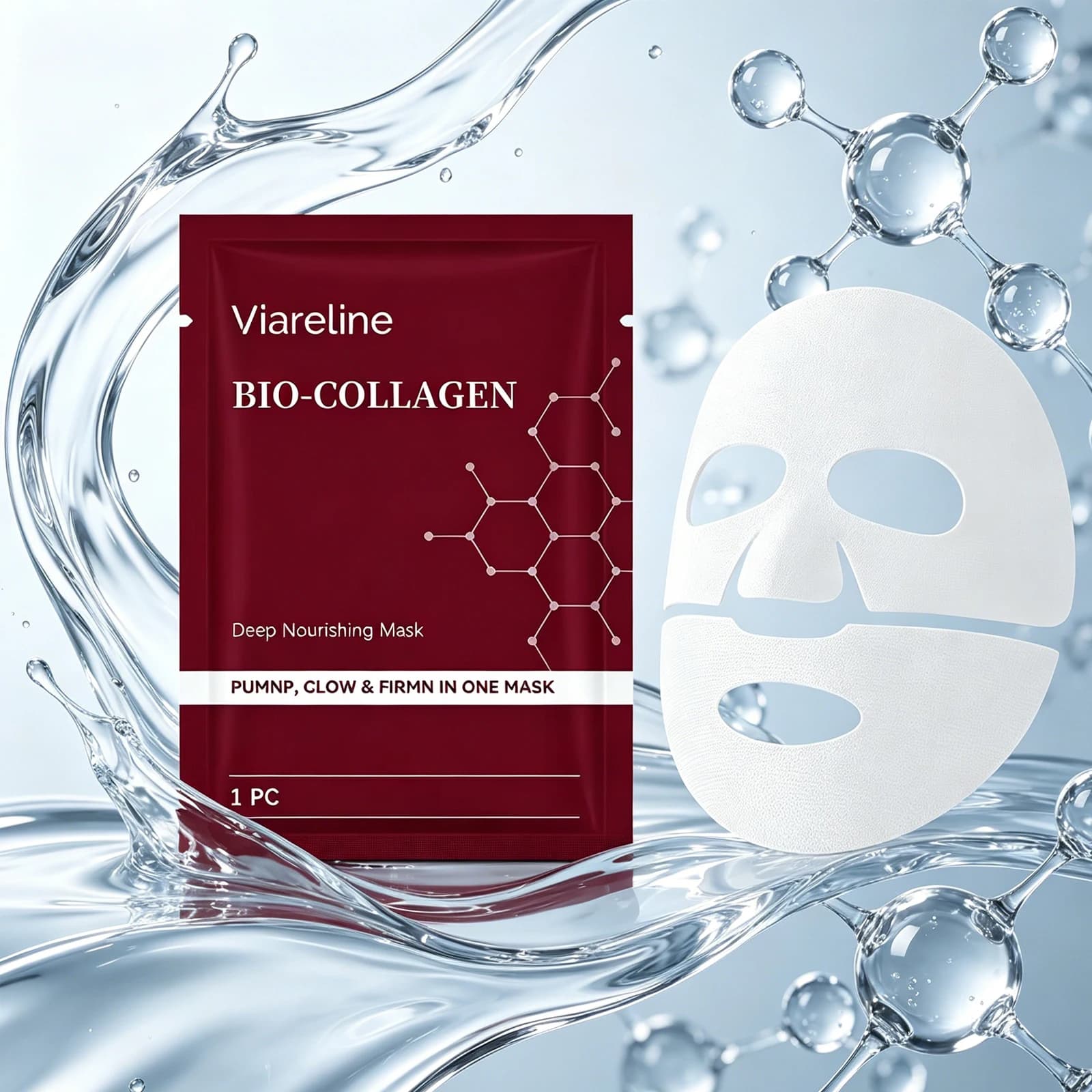 Viareline 1pc Collagen Moisturizing Mask Gentle Hydrating Softening Facial Sheet Mask For Radiant Skin Daily
