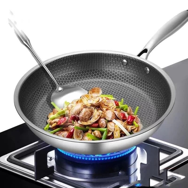 Non-Stick Frying Pan Stainless Steel Frying Pan Easy To Clean Kitchen Wokes Pans Suitable for Gas Stoves and Induction Cookers