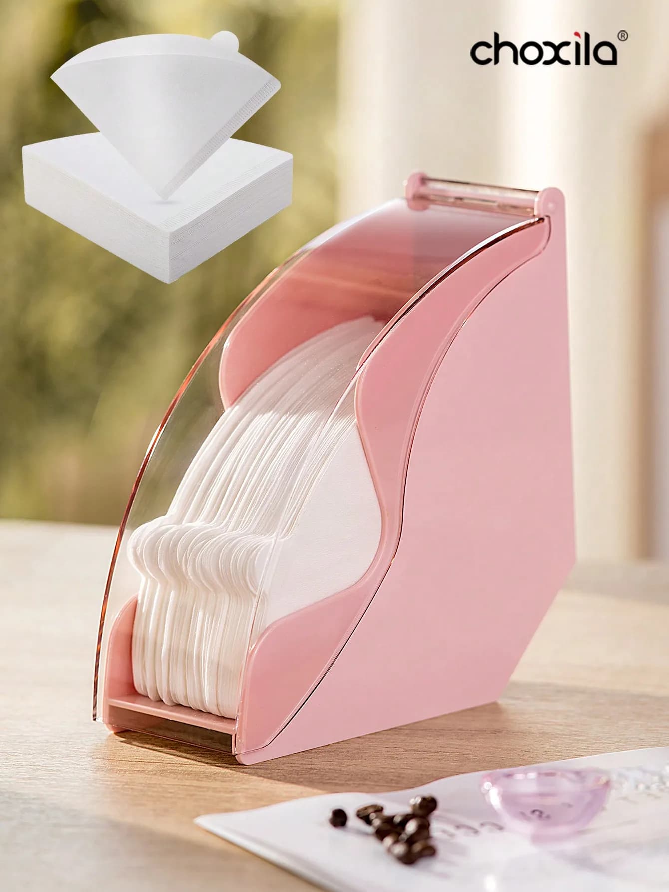 1pc Coffee Filter Holder, Coffee Filter Paper Box With Dustproof Cover, Plastic Transparent Filter Paper Storage Rack