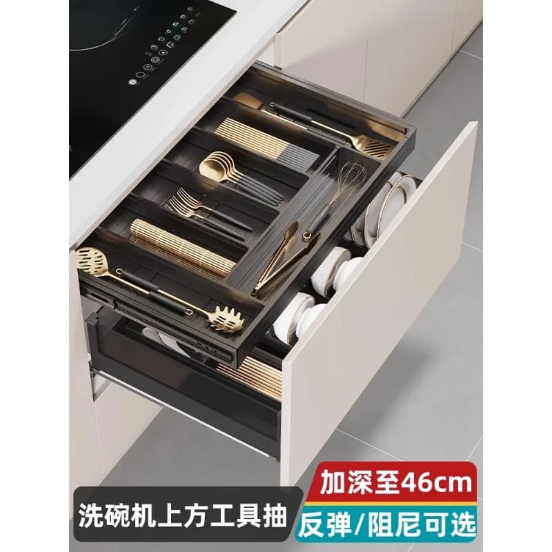 Cestino estraibile, mobile da cucina, lavastoviglie, cassetto sottile sopra, cestino portautensili ultrasottile, bacchette, cestino portacoltelli e forchette