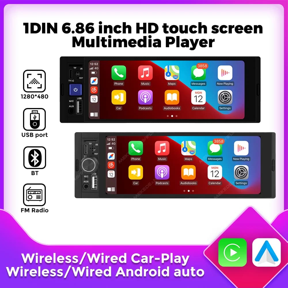 1DIN MP5 6.86 inch autoradio for universal multimedia video player Wireless touch support Android AUTO AUX USB SWC BT