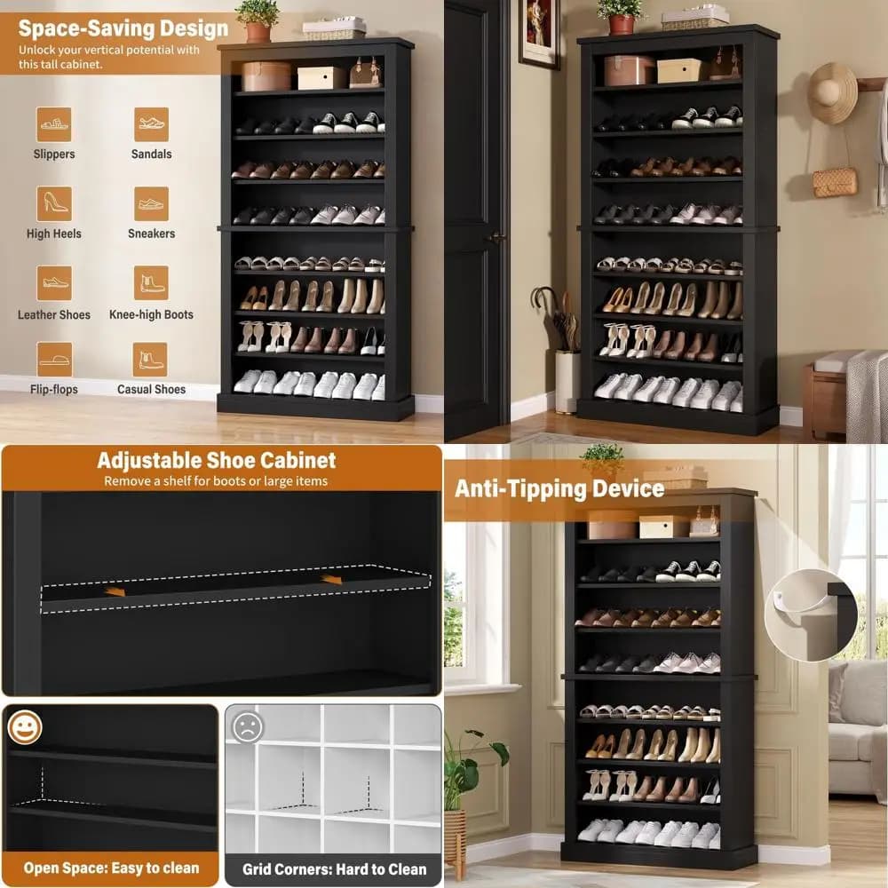 Black 9 shelves, 180 cm high, for 40-45 Paia, with adjustable shelves, Robusto organizer for entrance