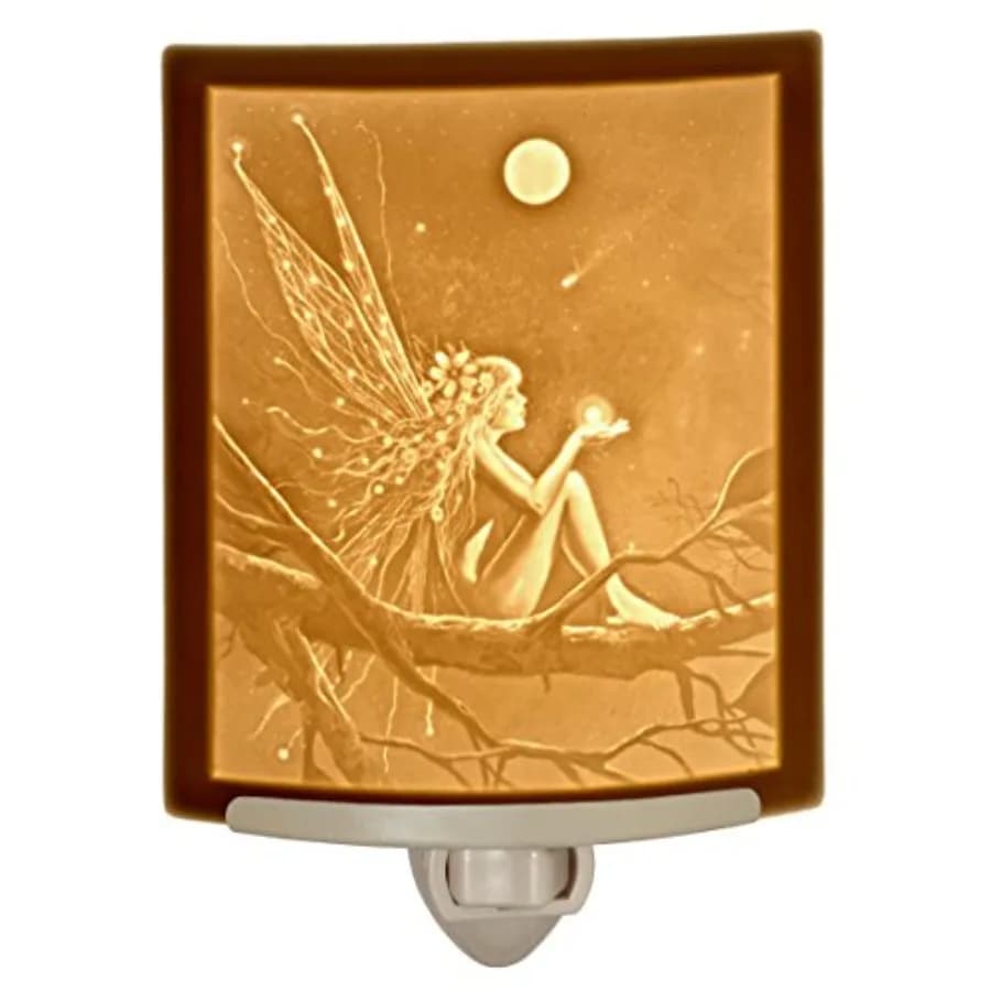 Lampada Notturna in Porcellana con Effetto Litofano - Opera d'Arte 'Cattura una Stella Cadente' di David Delamare, Decorazione da Parete per Cameretta