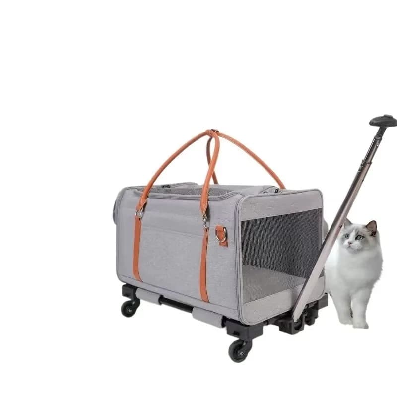 Furrivo Large Nylon Pet Carrier Tote Bag Expandable Travel Handbag with Trolley Sleeve for Cats and Dogs-Gray Blue Beige