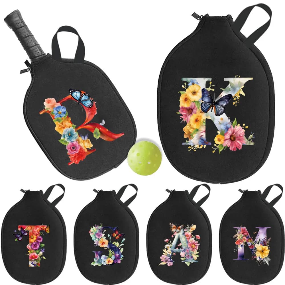 Pickleball Racket Bag with Hinge, Organizer in Network, Paddle Case with Pocket Storage, Set with Butterfly Print