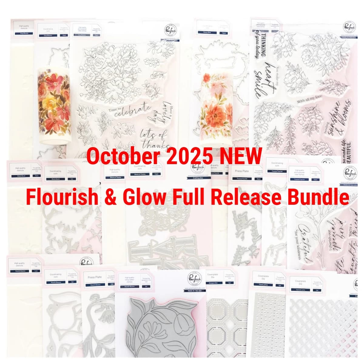 Fiori Decorazione Metallo Fustelle Timbri trasparenti Stencil Flourish & Glow Pacchetto a rilascio completo Washi Fai da te Scrapbooking Goffratura