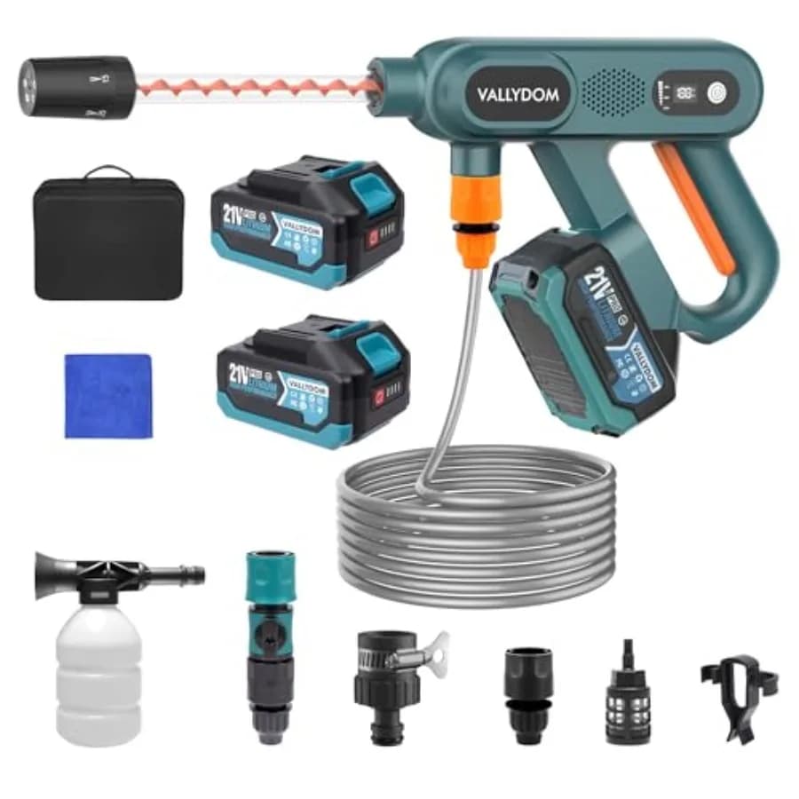 Idropulitrice Portatile Senza Fili con Ugello a Spirale, 2 Batterie da 4.0Ah, 3 Livelli di Potenza, Motore Brushless, Kit Lavaggio Auto per Casa