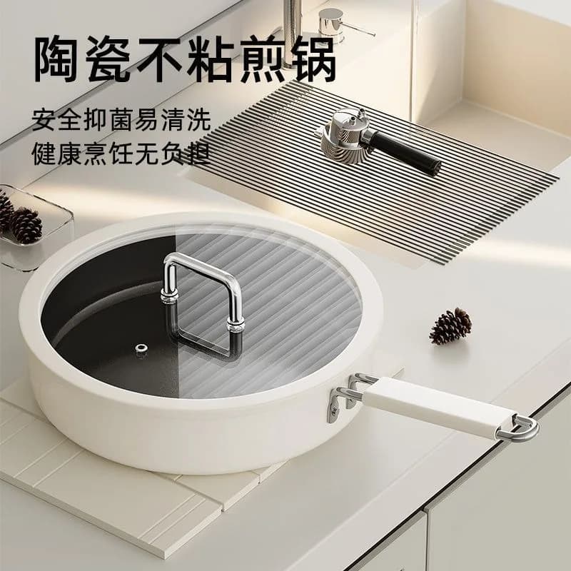Titanium crystal ceramic pan, non-stick pan, double-use kitchen pan, gas stove, induction cooker, universal