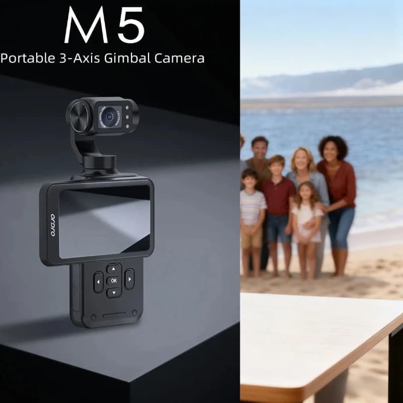 Action Camera IR M5 3-Axis Gimbal Stabilization 3.5 Inch IPS Touch Screen 5K,with Remote Control & Tripod, for Vlogging