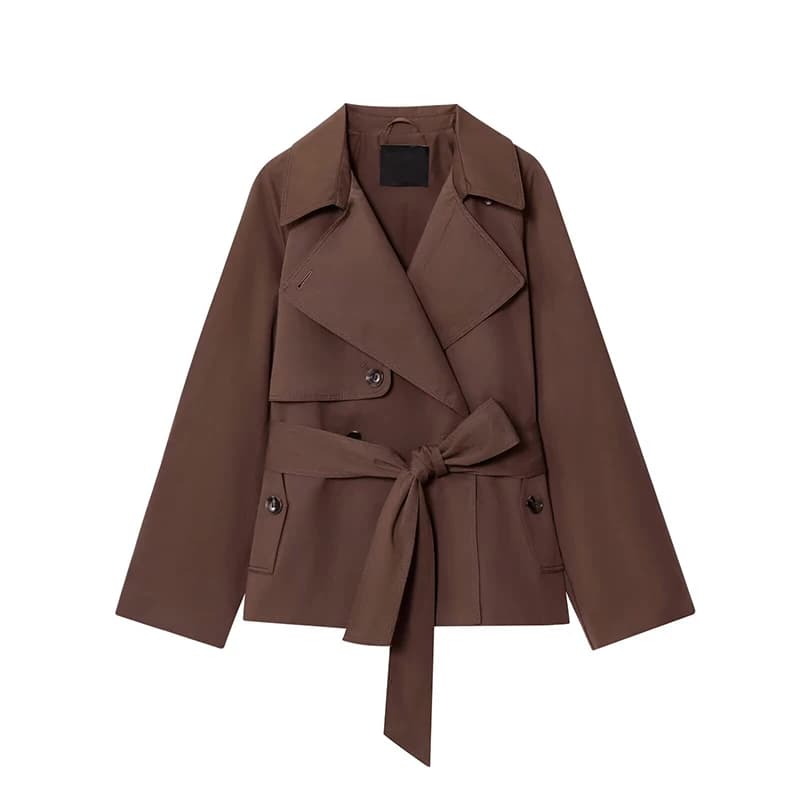 YENKYE 2025 Giacca a vento corta da donna Manica lunga Colletto con risvolto con cintura Elegante trench autunno inverno Nuovo capospalla