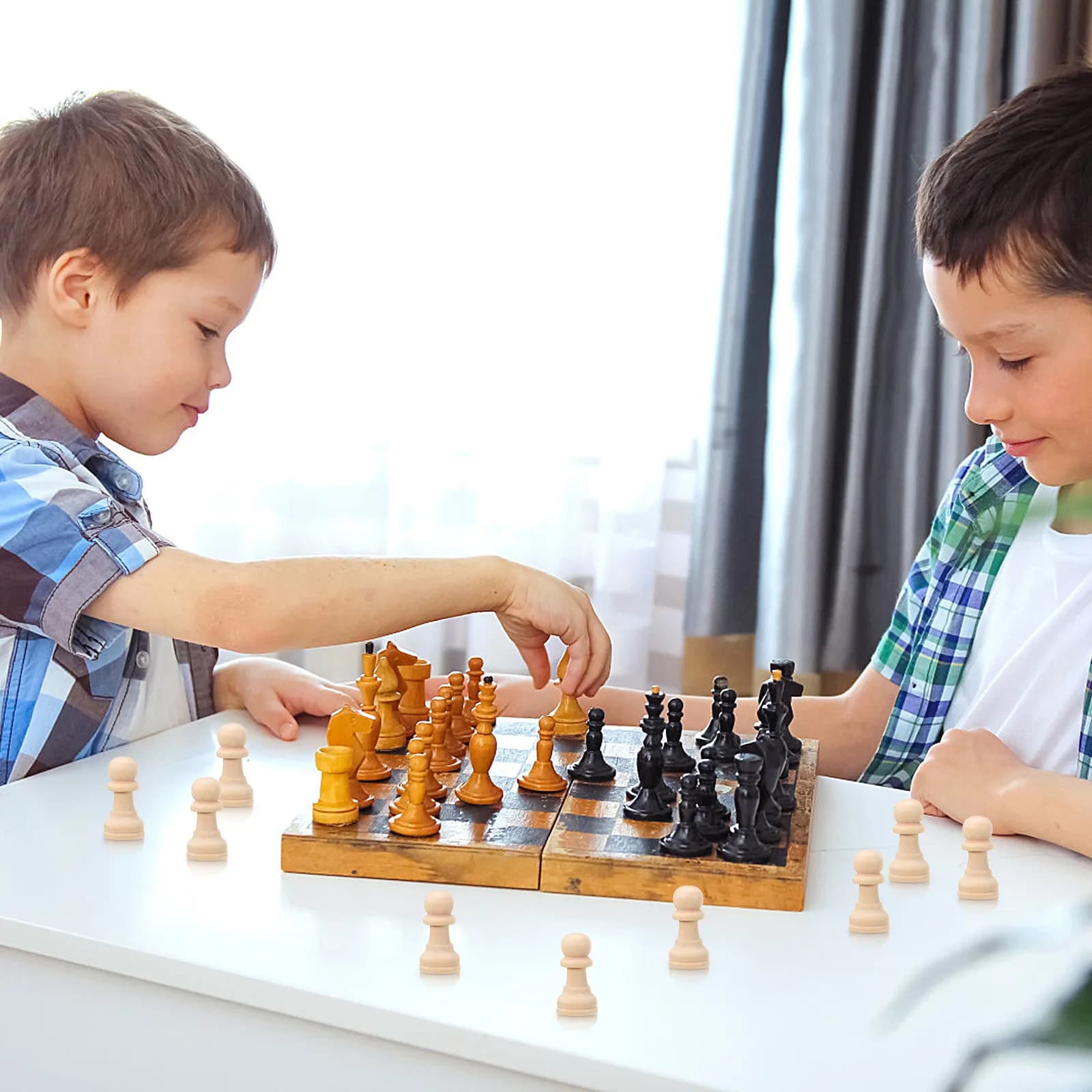 Set di 50 Pezzi degli Scacchi in Legno Non Finito, Accessori per Scacchiera Fai-da-Te, Pezzi da Gioco in Legno per Dipingere
