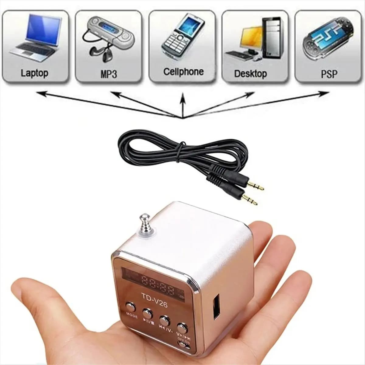 BaoBao- TD-V26 Mini altoparlante audio portatile Supporto scheda TF Radio FM Lettore musicale stereo AUX Altoparlante Bluetooth