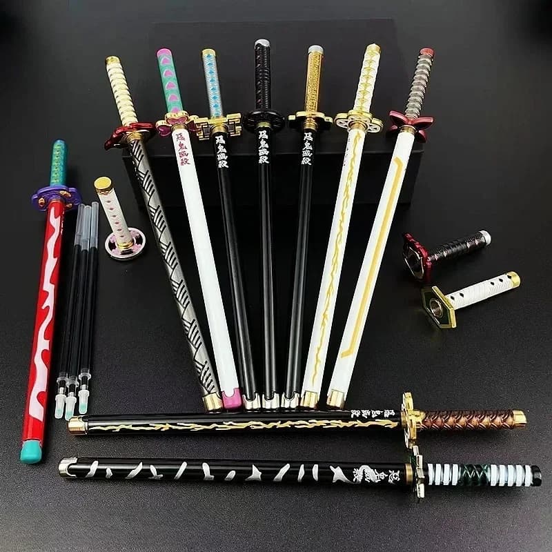 Penna Gel Modello Anime Giapponese Demon Slayer, Ricarica Nera, Accessorio Cosplay, Regalo per Studenti, Spada Arma del Cacciatore