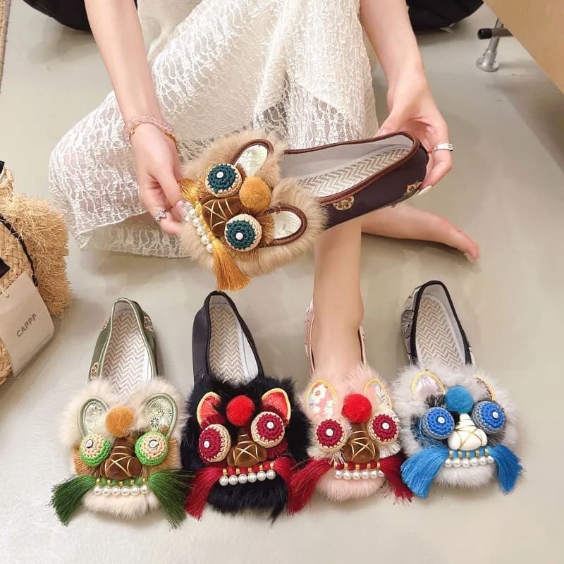 Spring Autumn New Tiger Head Decor Women's Flats and Loafers Fashionable Round Toe Casual Soft Soled Women Shoe Zapatos De Mujer