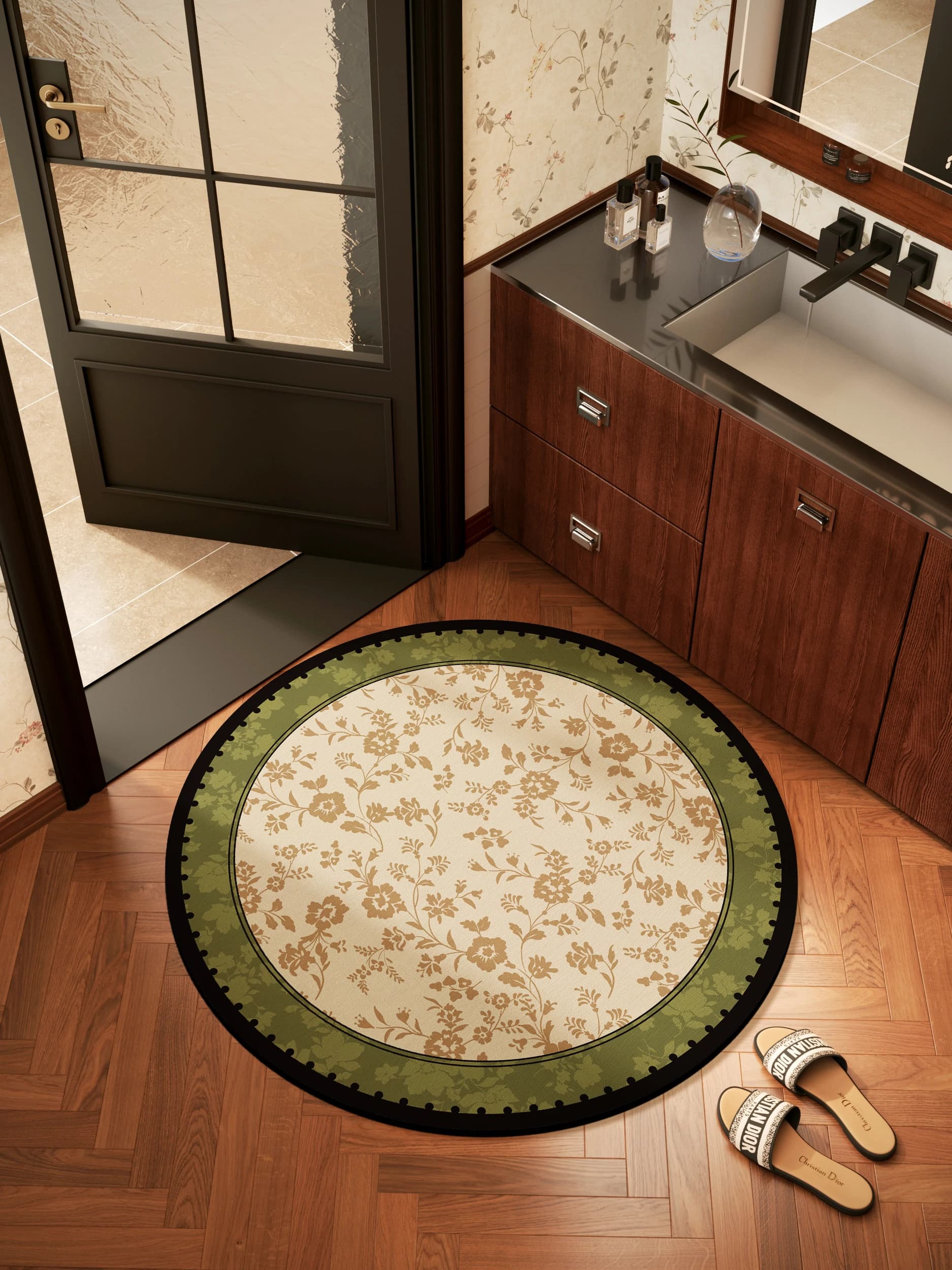Tappetino da Bagno Rotondo Stile Americano in Silicone, Assorbente, Antiscivolo, per Ingresso e WC, Asciugatura Rapida, Antiscivolo