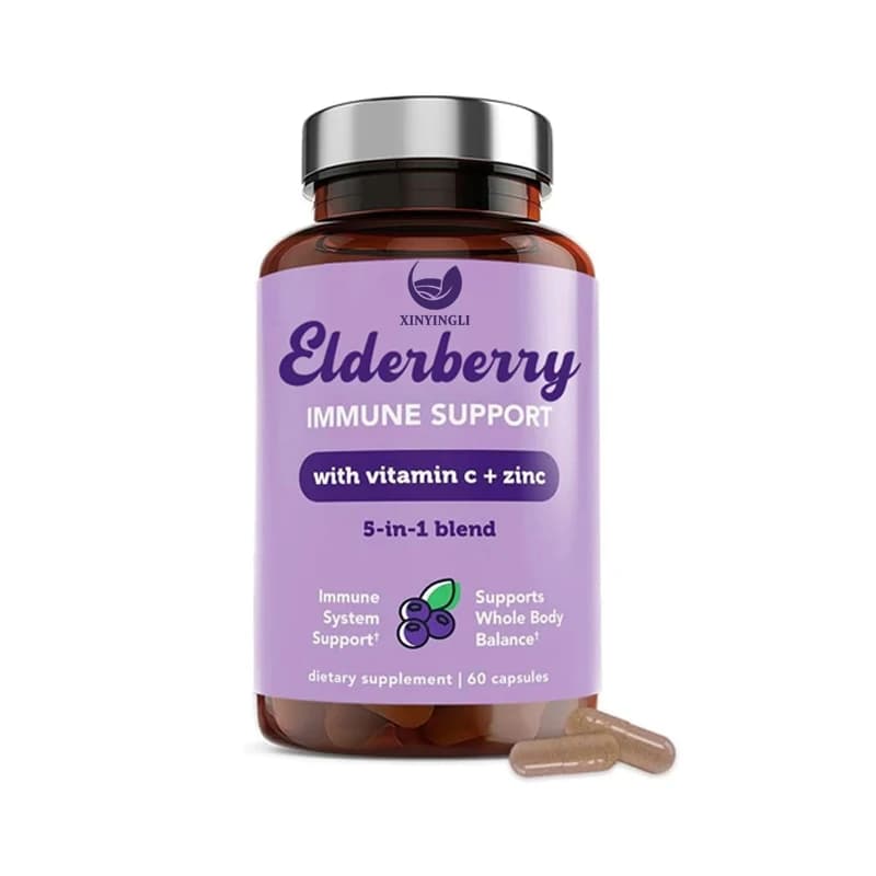 Capsule di Sambuco - Integratori di vitamina C e zinco ed equinacea, supporto per il sistema immunitario, non OGM - 60 capsule
