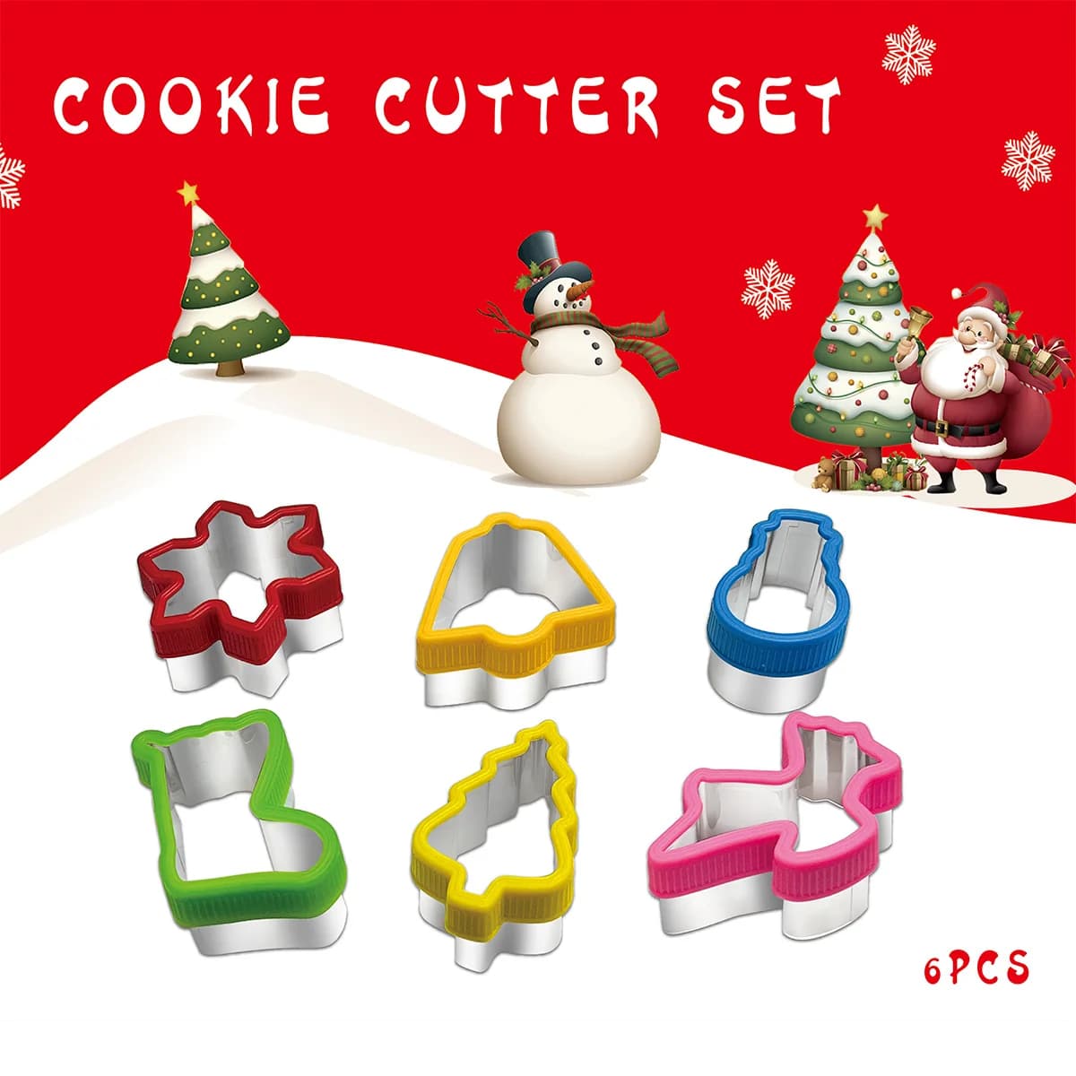 Set of 6 pieces of protection for cutting Christmas cookies, bell, snowflake, socks, reindeer, snowman, christmas tree, kitchen utensils