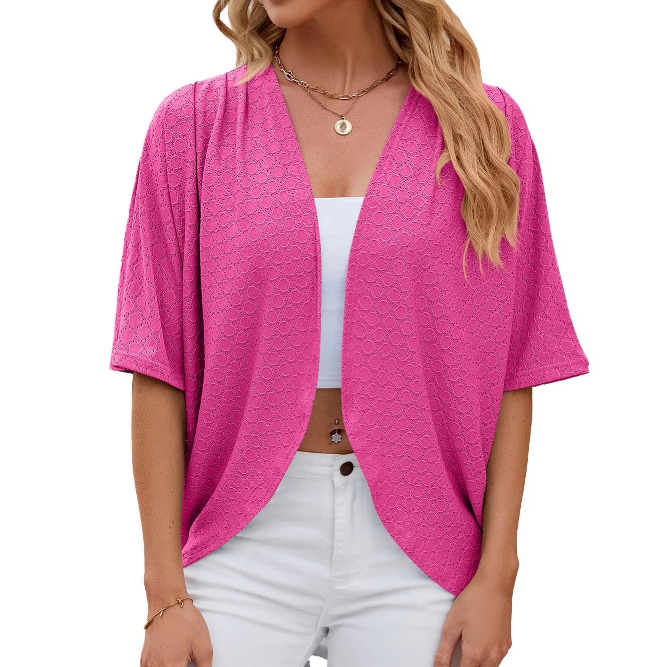 2024 elegant woman medium sleeve Casual loose digs out Cardigan fashion woman Outwear women sun protection Boho top shirts