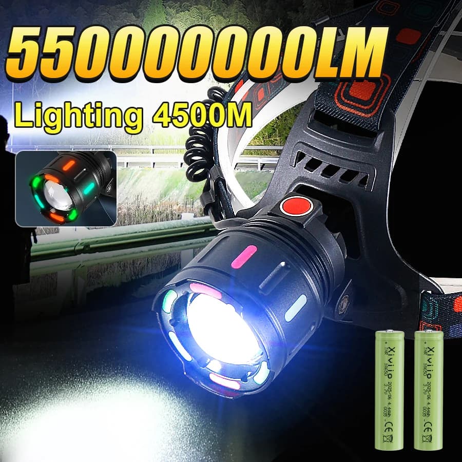 Powerful Headlight 550000000LM USB Rechargeable Head Light Waterproof Fishing Head Torch With Fluorescent Light LED Head Lantern