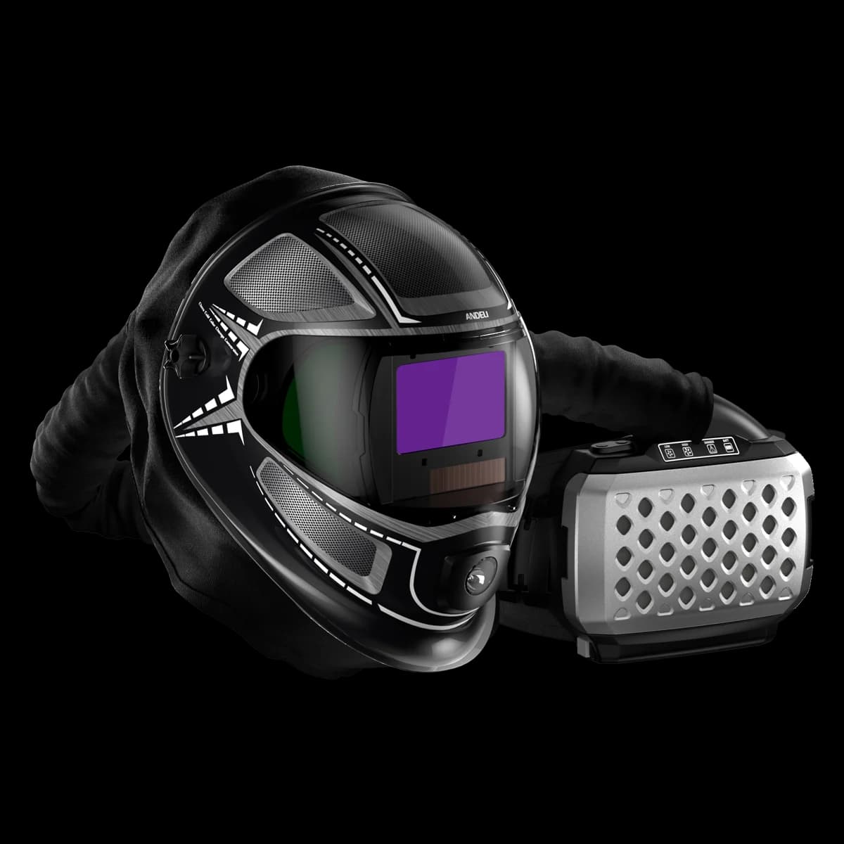 Casco da Saldatura con Luce, Panoramico 180° ° Casco da Saldatura con Ampio Campo Visivo e Respiratore Purificatore d'Aria Motorizzato a Oscuramento Automatico