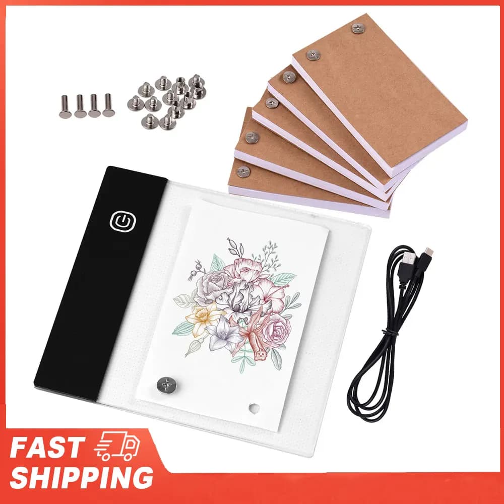 Mini Light Pad LED Lightbox Tablet Design Flip Book Kit con foro 300 fogli Flipbook Viti per rilegatura in carta per disegnare