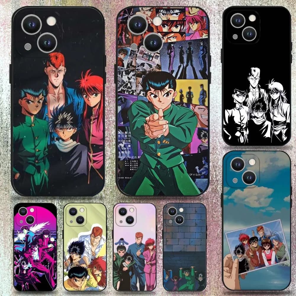 Custodia per telefono Y-YuYu H-Hakusho per iPhone 16,15,14,13,12,11 Plus,Pro Max, XS, X, XR, SE, Mini, 8,7, Cover nera in morbido silicone