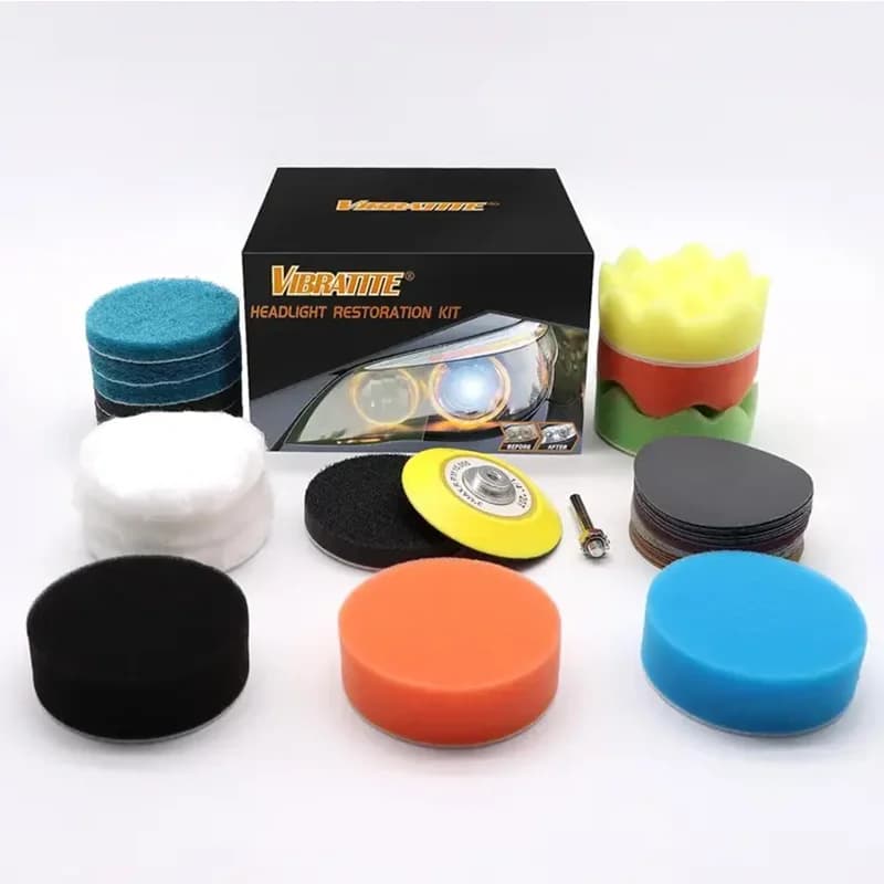 41 Pcs 3 Inch Car Headlight Restoration Kit ,Sanding Discs with Backing Pad, Scouring Pads, Wool Buffing Sponge Polishing Pads