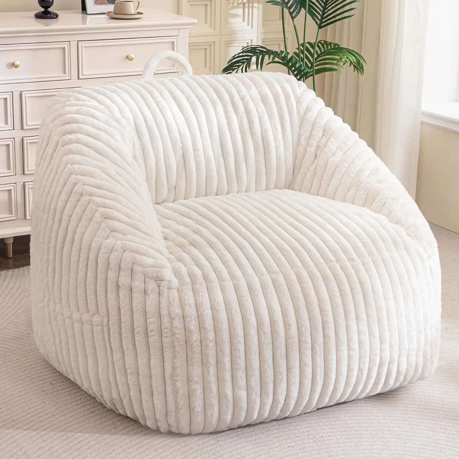 Poltrona Sacco Gigante e Comoda per Adulti e Bambini, Ampio Divano da Terra per Soggiorno, Gaming e Lettura, Beige