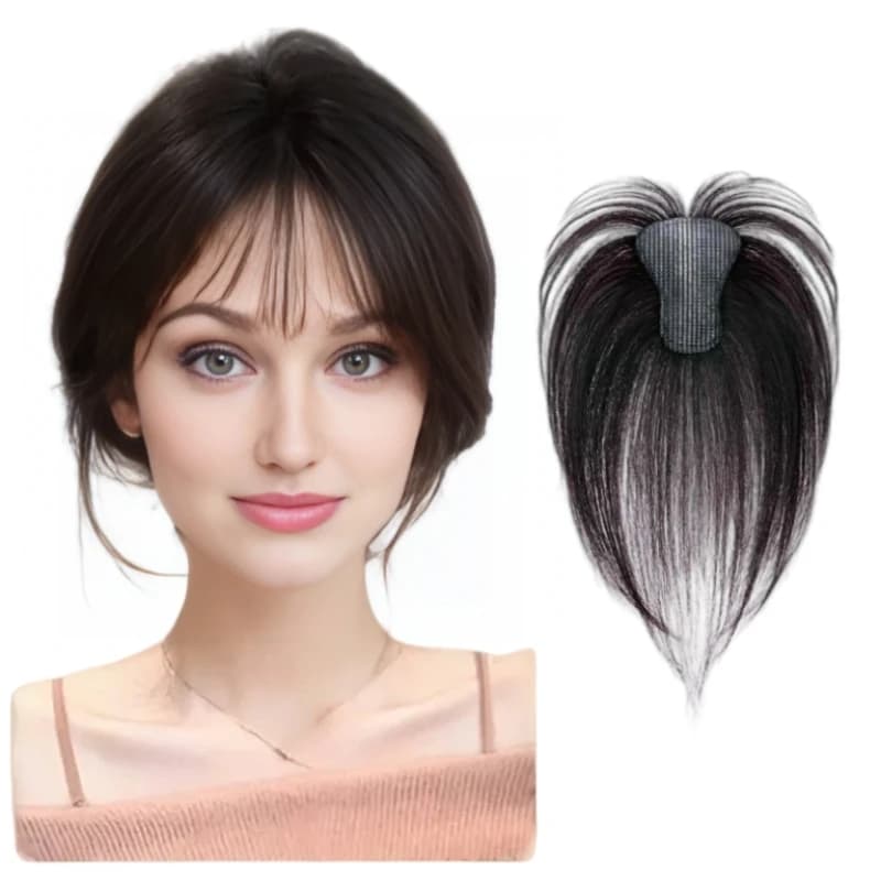 No Clip Magic Paste Human Hair Toppers for Women Wispy Bangs Cover Thinning Grey Hair Fluffy Hook and Loop Hair Patches 10 inch