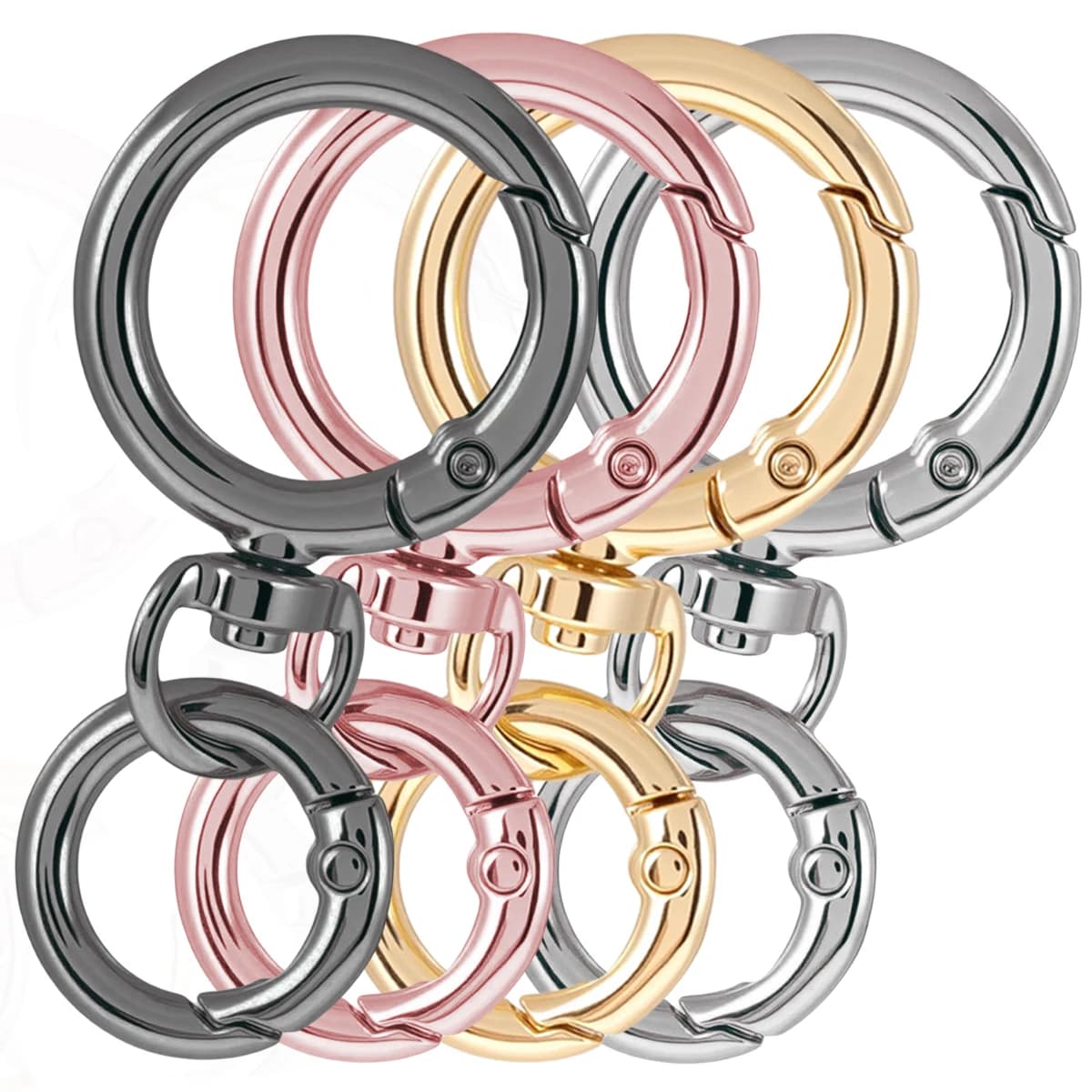 2/5/10 Sets Round Spring Snap Carabiner Clip O Rings Swivel Trigger Hook Metal Clasps Keychain for Handbag Lanyards DIY Crafts