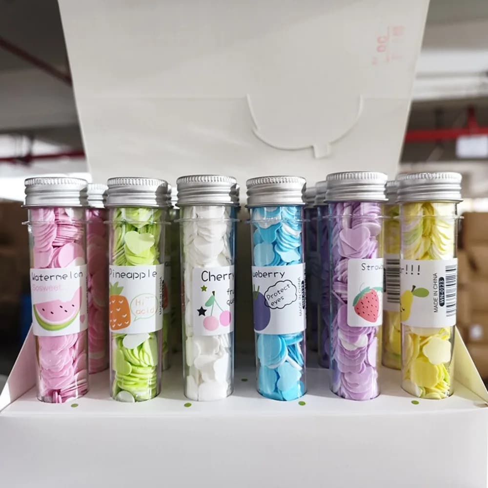 Foglietti di sapone portatili a forma di fiore, usa e getta, in flacone a provetta per lavarsi le mani in viaggio e all'aperto