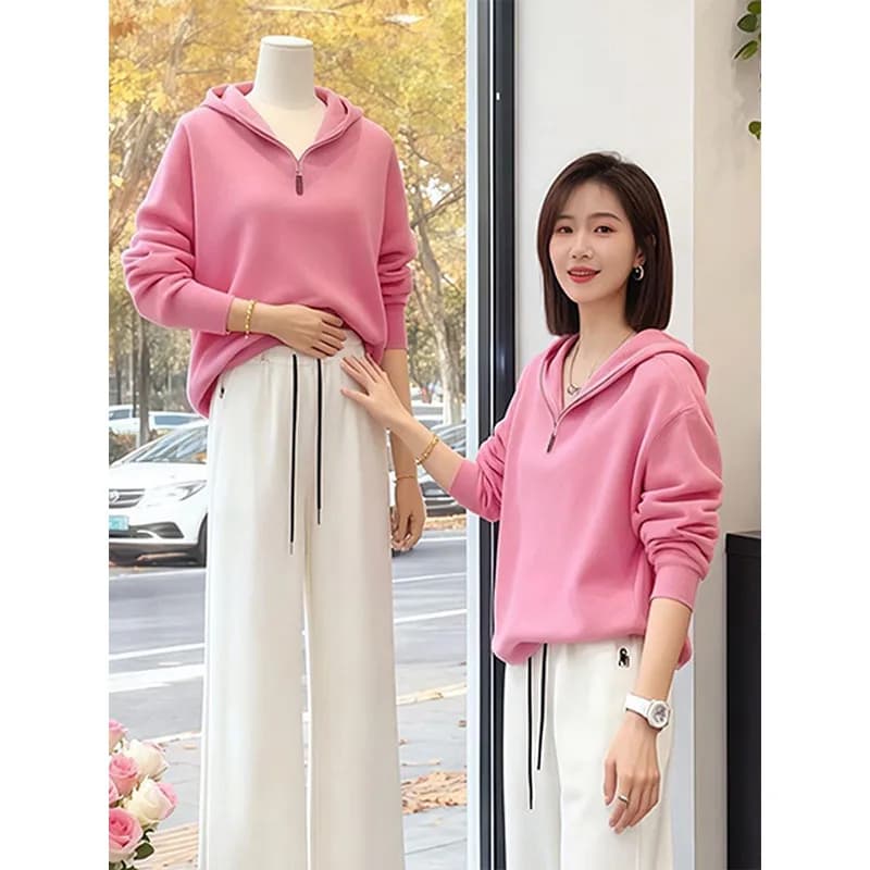Ele Pink Sle Hoodie And Pants Set Women's High Quali Spring Faion Two-Piece Suit Sli Comfortable Ensemble