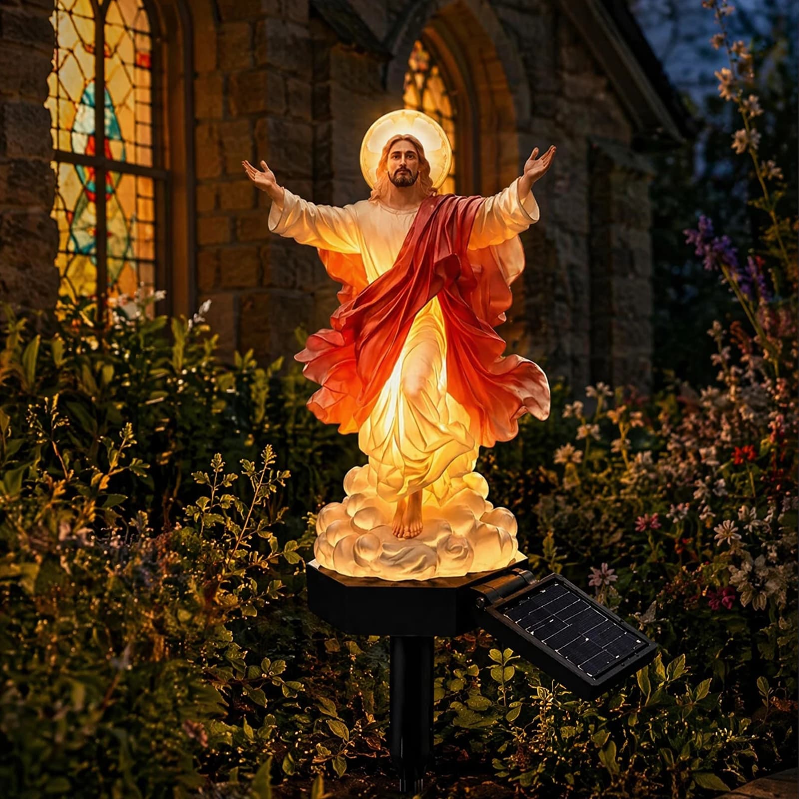 Solar-Powered Lighted Jesus Figurine with Glowing Night Lamp & Versatile Blessed Sculpture for Garden Patio Lawn Decoration